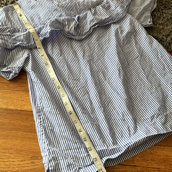 J. Crew Edie Cotton Blue White Pin Stripe Print Pattern Ruffle Blouse Shirt Top - Picture 8 of 13